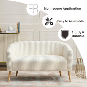 Sinzho & Wiyfun 50.8" W Upholstered Small Loveseat Sofa 2-Seat Couch Settee Love Seat with Solid Wooden Legs for Small Space Mini Room, Corduroy Fabric, Ivory