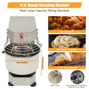 Commercial Food Mixer, 10.5Qt Capacity, 750W Dual Rotating Dough Kneading Machine with Food-grade Stainless Steel Bowl, Security Shield & Timer Included, Baking Equipment for Restaurant (10 QT)