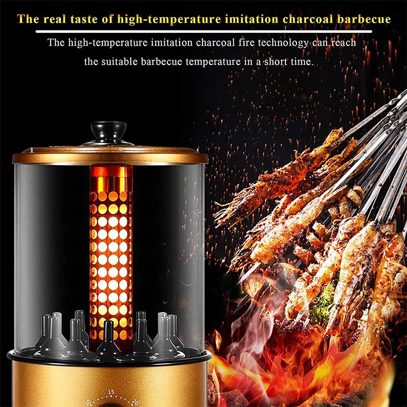 Smokeless Automatic Rotary Barbecue Machine,Electric Skewer Machine,0°-200° Adjustable Temperature,for 4-6 People Barbecue Oven Cup