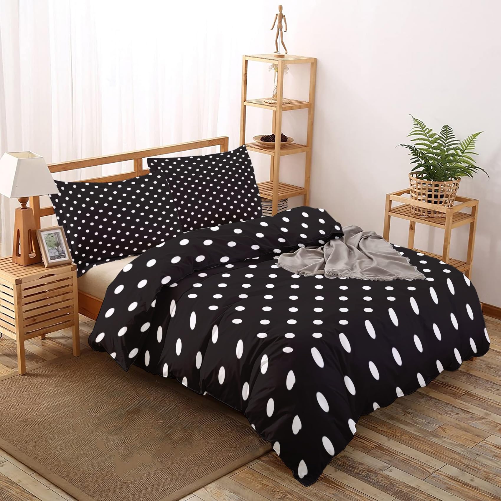 Quzepzarl Polka Dot Duvet Cover Set Queen Size, Black White Circle Bedding Set 3 Pieces with Zipper Closure, Geometric Comforter Cover Soft Microfiber 1 Duvet Cover 90" x 90" and 2 Pillow Shams