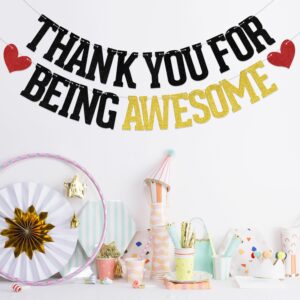 KEWUFD Thank You for Being Awesome Banner Black Glitter We Will Miss You Banner Thank You For Being Awesome Banner For Graduation/Farewell/Going Away Party Decoration Supplies For Men/Women