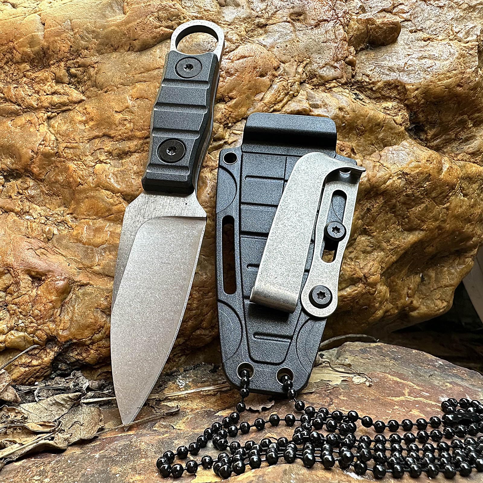 WILD TACTICAL Fixed Blade Survival Knife,Slivery Blade Full Tang w/Hardness Kydex Sheath, and Necklace easy Carry, Good for Camping Hiking Knife, Fishing Hunting edc MIN Knife