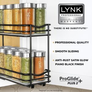 LYNK PROFESSIONAL® Pull Out Spice Rack Organizer for Inside Kitchen Cabinets - 4-1/4 inch Wide - Slide Out Drawer – Black Sliding Spice Cabinet Organization Shelf Racks - 2 Tier