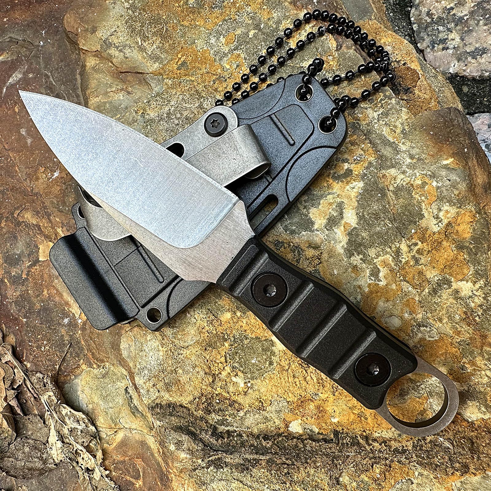 WILD TACTICAL Fixed Blade Survival Knife,Slivery Blade Full Tang w/Hardness Kydex Sheath, and Necklace easy Carry, Good for Camping Hiking Knife, Fishing Hunting edc MIN Knife