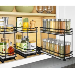 LYNK PROFESSIONAL® Pull Out Spice Rack Organizer for Inside Kitchen Cabinets - 4-1/4 inch Wide - Slide Out Drawer – Black Sliding Spice Cabinet Organization Shelf Racks - 2 Tier