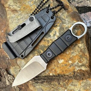 WILD TACTICAL Fixed Blade Survival Knife,Slivery Blade Full Tang w/Hardness Kydex Sheath, and Necklace easy Carry, Good for Camping Hiking Knife, Fishing Hunting edc MIN Knife