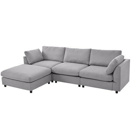 Ball & Cast 113" Modern Upholstery Convertible Sectional Sofa with Adjustable Footrest,Cozy Reversible Chaise Couch W/Sloped Armrest,Deep Seat Design,Modular Furniture for Livingroom Home,Gray