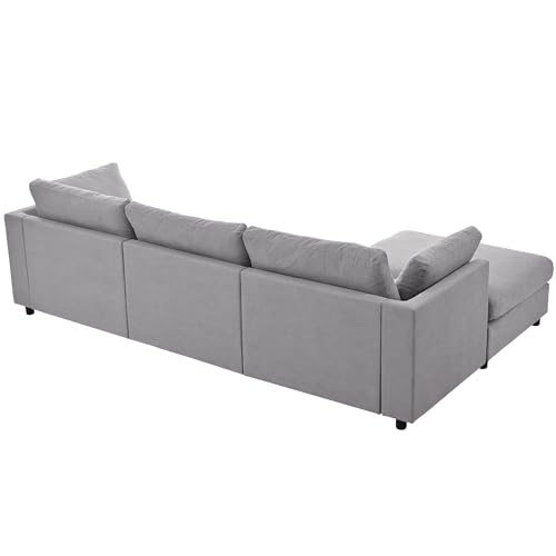 Ball & Cast 113" Modern Upholstery Convertible Sectional Sofa with Adjustable Footrest,Cozy Reversible Chaise Couch W/Sloped Armrest,Deep Seat Design,Modular Furniture for Livingroom Home,Gray