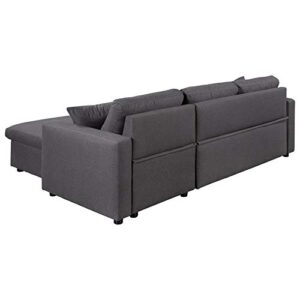 Ball & Cast 87" L Shape Sectional Convertible Sofa with Pull Out Bed,Modular Reversible Sleeper Couch W/Storage Chaise & 2 Tossing Cushion,Space Saving,for Small Livingroom Aparment Office,Dark Gray