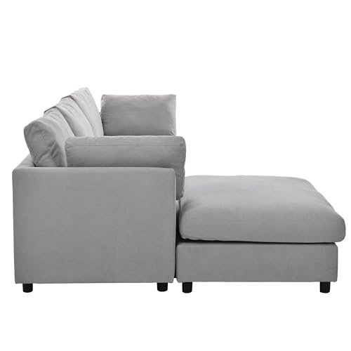 Ball & Cast 113" Modern Upholstery Convertible Sectional Sofa with Adjustable Footrest,Cozy Reversible Chaise Couch W/Sloped Armrest,Deep Seat Design,Modular Furniture for Livingroom Home,Gray