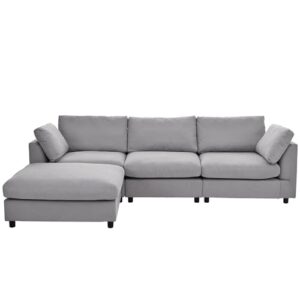 Ball & Cast 113" Modern Upholstery Convertible Sectional Sofa with Adjustable Footrest,Cozy Reversible Chaise Couch W/Sloped Armrest,Deep Seat Design,Modular Furniture for Livingroom Home,Gray