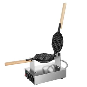 VEVOR Commercial Bubble Waffle Maker, 1400W Egg Pancake Baker Machine, Non-Stick Stainless Steel Egg Bubble Puff, 180° Rotatable, Temp and Time Control, Wooden Handle, for Restaurant Bakery Snack Bar