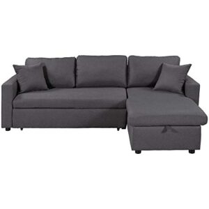 Ball & Cast 87" L Shape Sectional Convertible Sofa with Pull Out Bed,Modular Reversible Sleeper Couch W/Storage Chaise & 2 Tossing Cushion,Space Saving,for Small Livingroom Aparment Office,Dark Gray