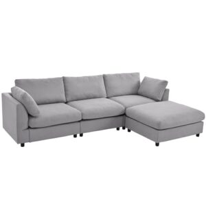 Ball & Cast 113" Modern Upholstery Convertible Sectional Sofa with Adjustable Footrest,Cozy Reversible Chaise Couch W/Sloped Armrest,Deep Seat Design,Modular Furniture for Livingroom Home,Gray