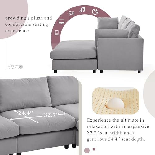 Ball & Cast 113" Modern Upholstery Convertible Sectional Sofa with Adjustable Footrest,Cozy Reversible Chaise Couch W/Sloped Armrest,Deep Seat Design,Modular Furniture for Livingroom Home,Gray