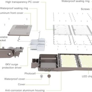 OPENLUX 4 Pack 320W LED Parking Lot Light with Photocell 48000LM LED Shoebox Pole Lights Slip Fit Mount Flood Lights UL Listed 5000K IP65 Outdoor Street Court Commercial Lighting AC 100-277V