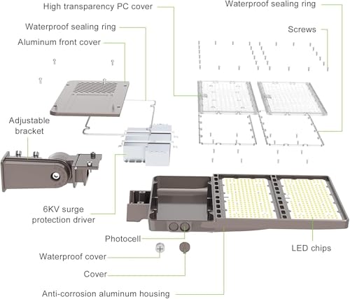 OPENLUX 4 Pack 320W LED Parking Lot Light with Photocell 48000LM LED Shoebox Pole Lights Slip Fit Mount Flood Lights UL Listed 5000K IP65 Outdoor Street Court Commercial Lighting AC 100-277V