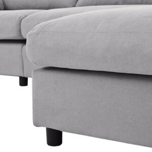 Ball & Cast 113" Modern Upholstery Convertible Sectional Sofa with Adjustable Footrest,Cozy Reversible Chaise Couch W/Sloped Armrest,Deep Seat Design,Modular Furniture for Livingroom Home,Gray