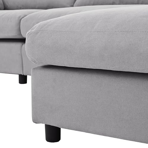 Ball & Cast 113" Modern Upholstery Convertible Sectional Sofa with Adjustable Footrest,Cozy Reversible Chaise Couch W/Sloped Armrest,Deep Seat Design,Modular Furniture for Livingroom Home,Gray