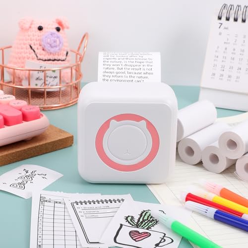 Operitacx Mini Sticker Printer, Portable Mini Thermal Printer with 10 Rolls Paper 5 Pens, Print Pod Inkless Pocket Printer for Notes Pictures, Compatible with Android & iOS