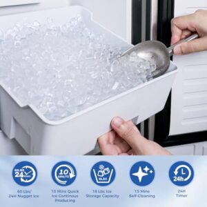 Electactic Commercial Nugget Ice Maker Machine, 66Lbs/Day, Bulit-in Freestanding Under Counter Ice Machine, Self-Cleaning & 24H Timer & LCD Panel Drain Pump, Stainless Steel Ice Maker