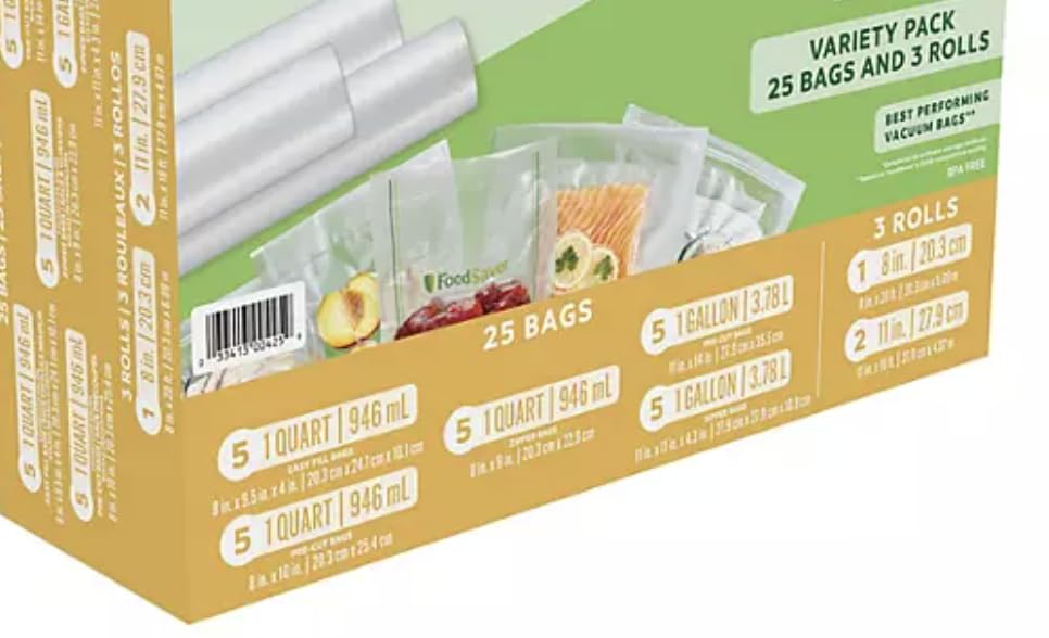 28-Piece Vacuum Seal Rolls and Vacuum Seal Bags Multipack Set (25 Bags / 3 Rolls)