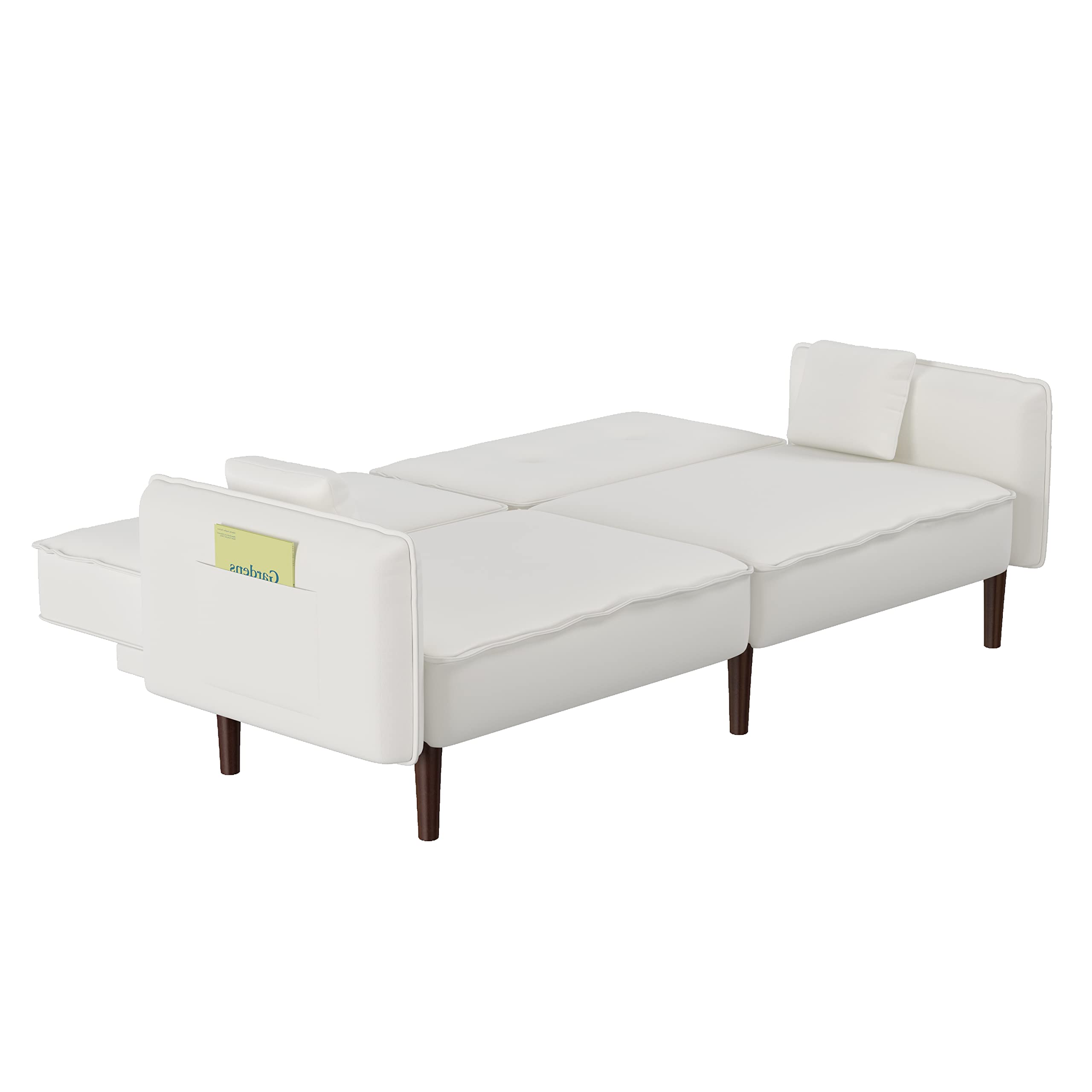 LUSPAZ Convertible Sofa Bed with Wood Legs, Linen Fabric Futon Couch for Live Room,White