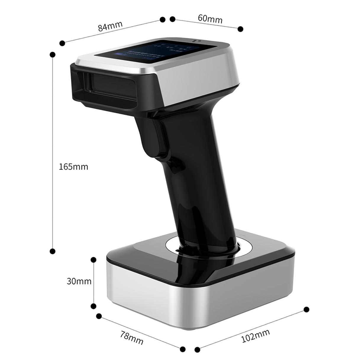 2D QR Bluetooth Barcode Scanner with Screen Display with Charging Base,3 in 1 Compatible with Bluetooth & 2.4GHz Wireless & Wired Connection with 1.8 inch TFT Color LCD Screen