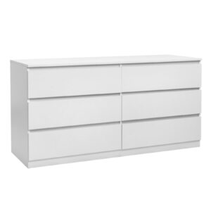 karl home 6 drawer dresser, white dresser double dresser chest of drawers, wood dressers for bedroom with cut-out handles, long bedroom dresser with deep drawers, living room, office, 55 inch