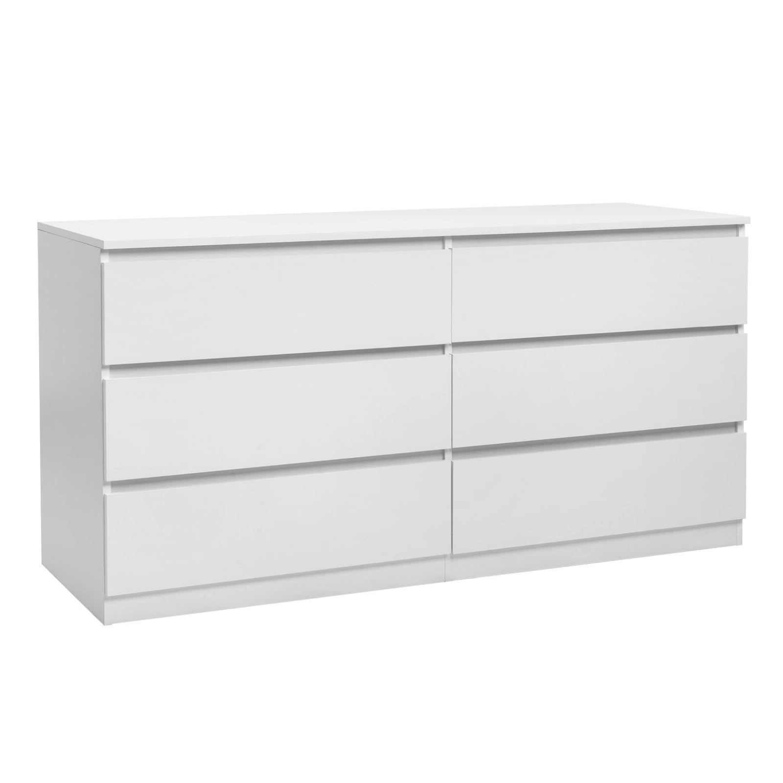 Karl home 6 Drawer Dresser, White Dresser Double Dresser Chest of Drawers, Wood Dressers for Bedroom with Cut-Out Handles, Long Bedroom Dresser with Deep Drawers, Living Room, Office, 55 Inch