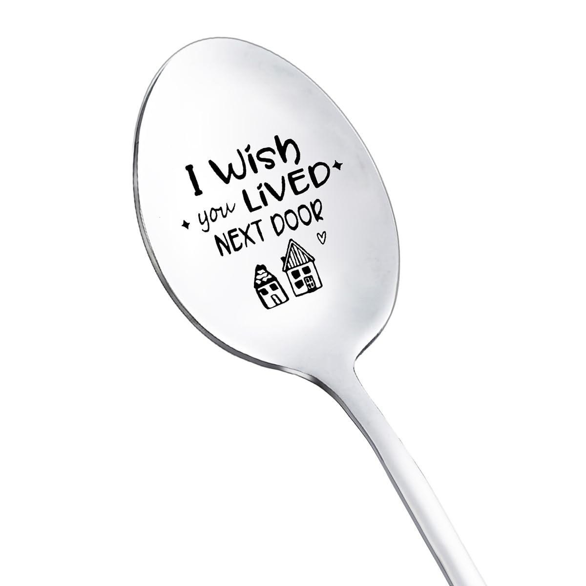 I Wish You Lived Next Door Gifts Spoon for BFF Best Friend Long Distance Friendship Gifts for Women Men Friends Moving Going Away Gift for Friend Daughter Sister Engraved Spoons