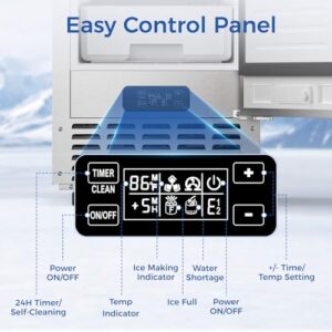 Electactic Commercial Nugget Ice Maker Machine, 66Lbs/Day, Bulit-in Freestanding Under Counter Ice Machine, Self-Cleaning & 24H Timer & LCD Panel Drain Pump, Stainless Steel Ice Maker