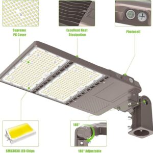 OPENLUX 4 Pack 320W LED Parking Lot Light with Photocell 48000LM LED Shoebox Pole Lights Slip Fit Mount Flood Lights UL Listed 5000K IP65 Outdoor Street Court Commercial Lighting AC 100-277V