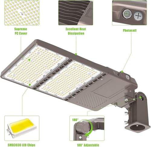 OPENLUX 4 Pack 320W LED Parking Lot Light with Photocell 48000LM LED Shoebox Pole Lights Slip Fit Mount Flood Lights UL Listed 5000K IP65 Outdoor Street Court Commercial Lighting AC 100-277V