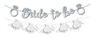 pre-strung bride to be banner - no diy - bridal shower banner,bachelorette bridal party decorations - silver glitter