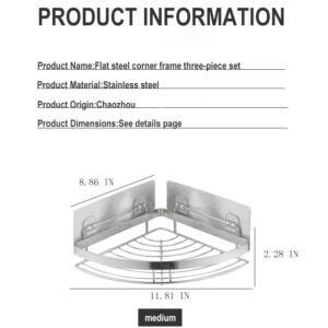 Corner Shower Shelves Stainless Steel, Bathroom Shower Caddy Corner, Adhesive Shower Caddy Basket Rack with Hooks, Rust Proof for Bathroom Shelf Shampoo Holder, for Toilet, Dorm and Kitchen, Silver
