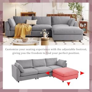 Ball & Cast 113" Modern Upholstery Convertible Sectional Sofa with Adjustable Footrest,Cozy Reversible Chaise Couch W/Sloped Armrest,Deep Seat Design,Modular Furniture for Livingroom Home,Gray