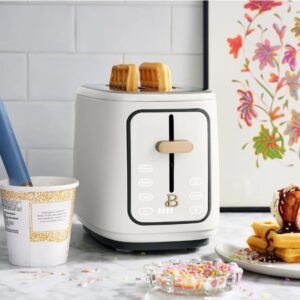 Drew Barrymore White Icing 2-Slice Toaster with Touch-Activated Display