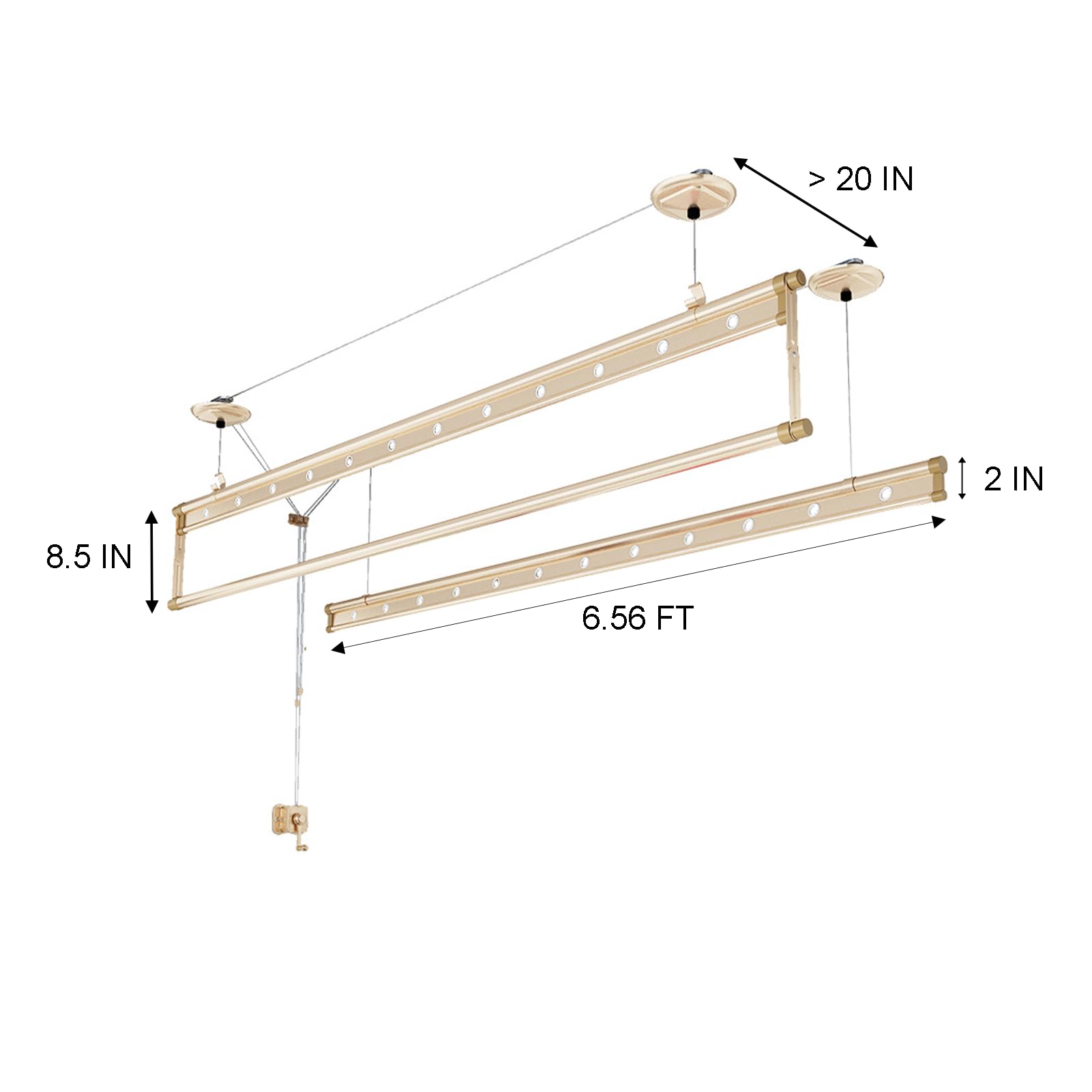 Aplsrhun Lifting Clothes Hanger, Hand Operated Ceiling Mounted Clothesline Drying Rack for Indoor Balcony, Three Rods Hand Crank Clothes Hanger Laundry Drying Rod