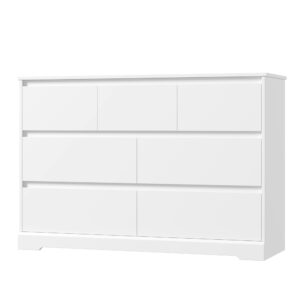 FACBOTALL Dresser for Bedroom, Modern White Dresser, Wood Chest of Drawers Nursery Dresser with Storage, 7 Drawer Double Dresser with Handle Free, Large Storage Dresser Organizer for Living Room,White