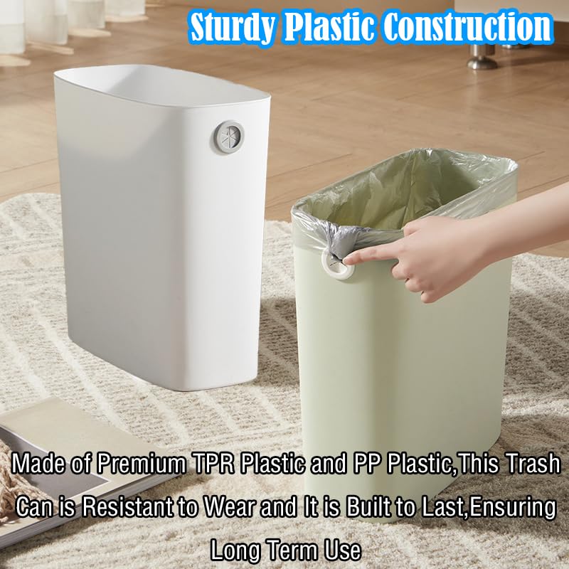 Bathroom Trash Can,Wastebasket,Slim Shape Plastic Rectangular Garbage Can with Trash Liner Holder for Bedroom,Kitchen,Living Room,Small Indoor Waste Basket, 1.8 Gallon(Green)