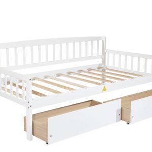 Twin Size Daybed Frame with Storage Drawers,Wood Day Bed Frame Twin Size,Daybed with Storage for Bedroom,Living Room,Kids Room, White