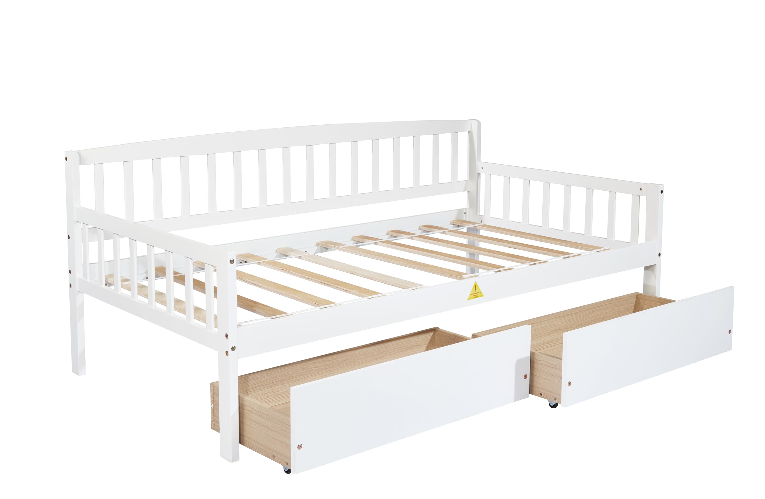 Twin Size Daybed Frame with Storage Drawers,Wood Day Bed Frame Twin Size,Daybed with Storage for Bedroom,Living Room,Kids Room, White