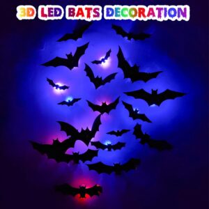 36 pack halloween light-up bats wall decor, removable 3d bat stickers for window and wall decorations, indoor and outdoor use (bat-a)