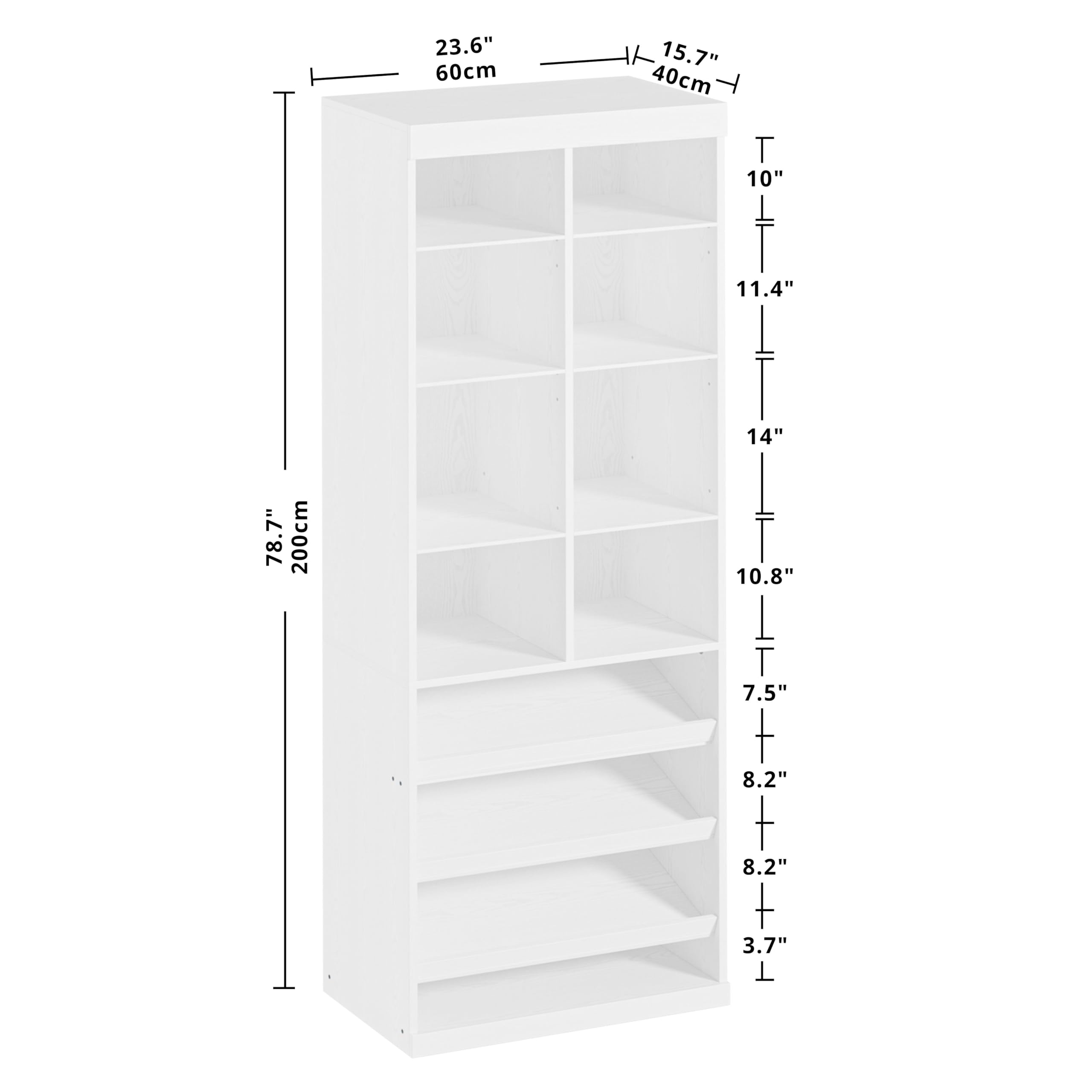 IRONCK Closet Shoe Organizer Cabinet with Shelves and Cubbies, Narrow Footwear Shoe Rack Storage Organizer for Closet for Bedroom, Entryway, Mudroom, White