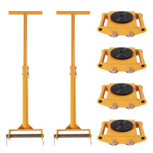 4pcs machinery skates with 2 steering handles, heavy duty machinery skates dolly machinery moving skate 360°rotation machine dolly skate machinery mover skate for industrial moving equipment, yellow