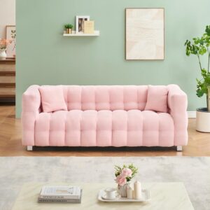 QSOSTNS Teddy Fleece Sofa 80 Inch Couch, Perfect for Living Room or Bedroom, Complete with Two Throw Pillows and Sturdy Hardware Foot Support (Pink)