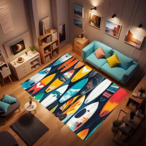 Surfboard Cartoon Graffiti Carpet, Cartoon Surfboard Carpet, Non-Slip mat Suitable for Kitchen Living Room Bedroom Decoration, Beach Surfboard Carpet, Fun Soft Bathroom mat 40x60inch