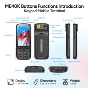 MEFERI ME40K Android 12 Barcode Scanner with Pistol Grip, Equip SE4710 Zebra Scanner Engine, 5180mAh, PDA Handheld Mobile Computer Snapdragon Octa-core CPU, 4G BT WiFi GPS NFC