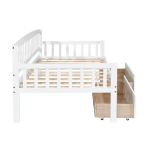 Twin Size Daybed Frame with Storage Drawers,Wood Day Bed Frame Twin Size,Daybed with Storage for Bedroom,Living Room,Kids Room, White